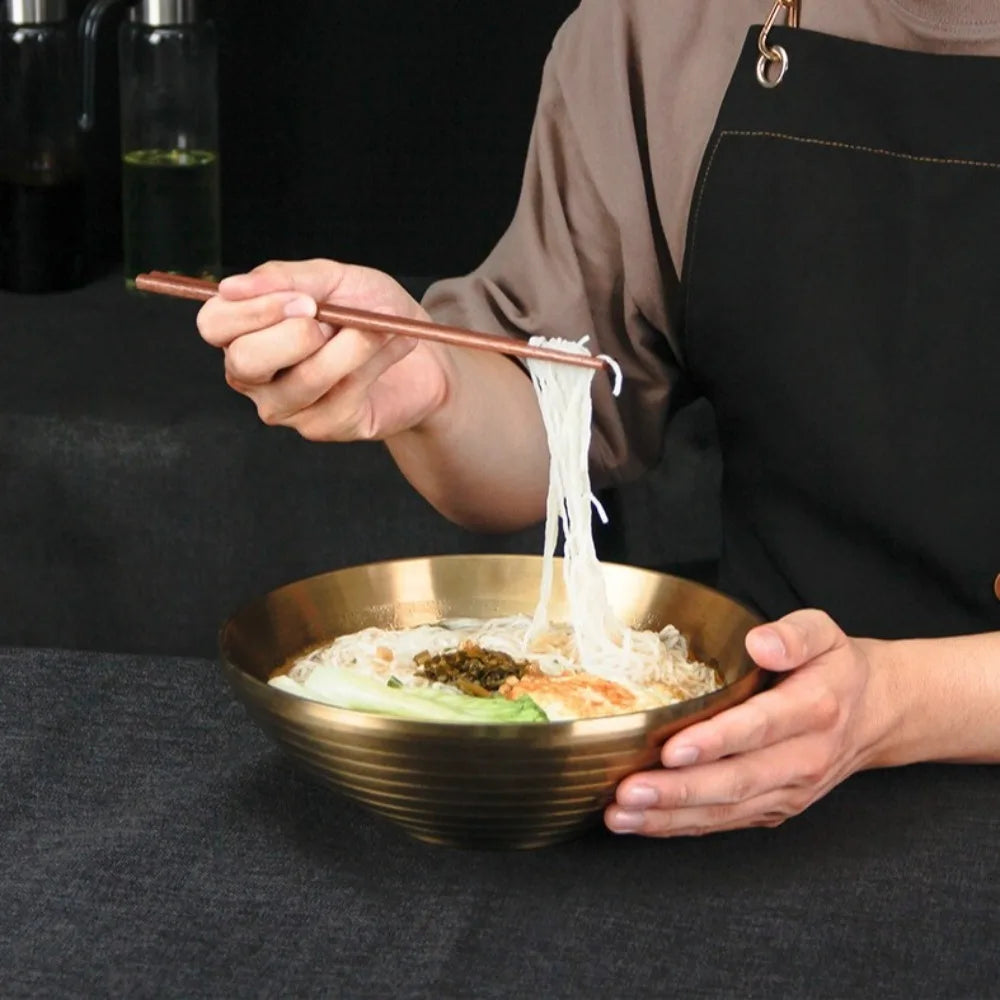 Large Double Layer Stainless Steel Ramen Bowl | Anti-Scald Design