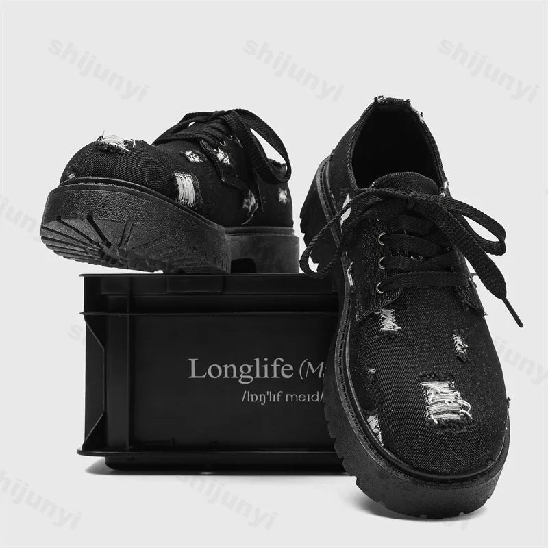 Comfortable Denim Low Top Boots with Thick Sole | Trendy Sneakers