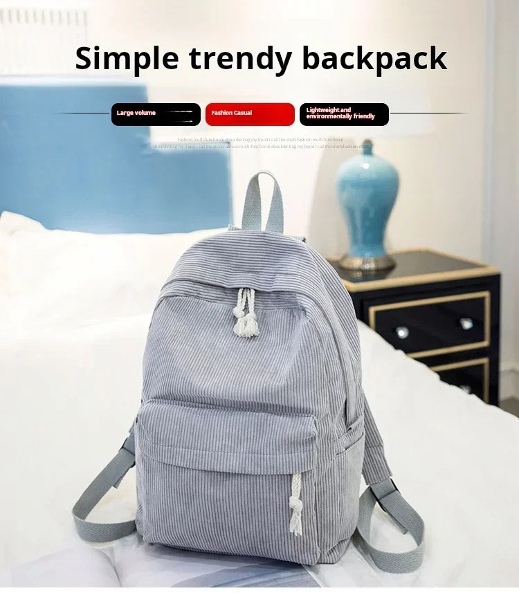 Personalized Corduroy Student Backpack | Anti-Theft School Bag for Teens