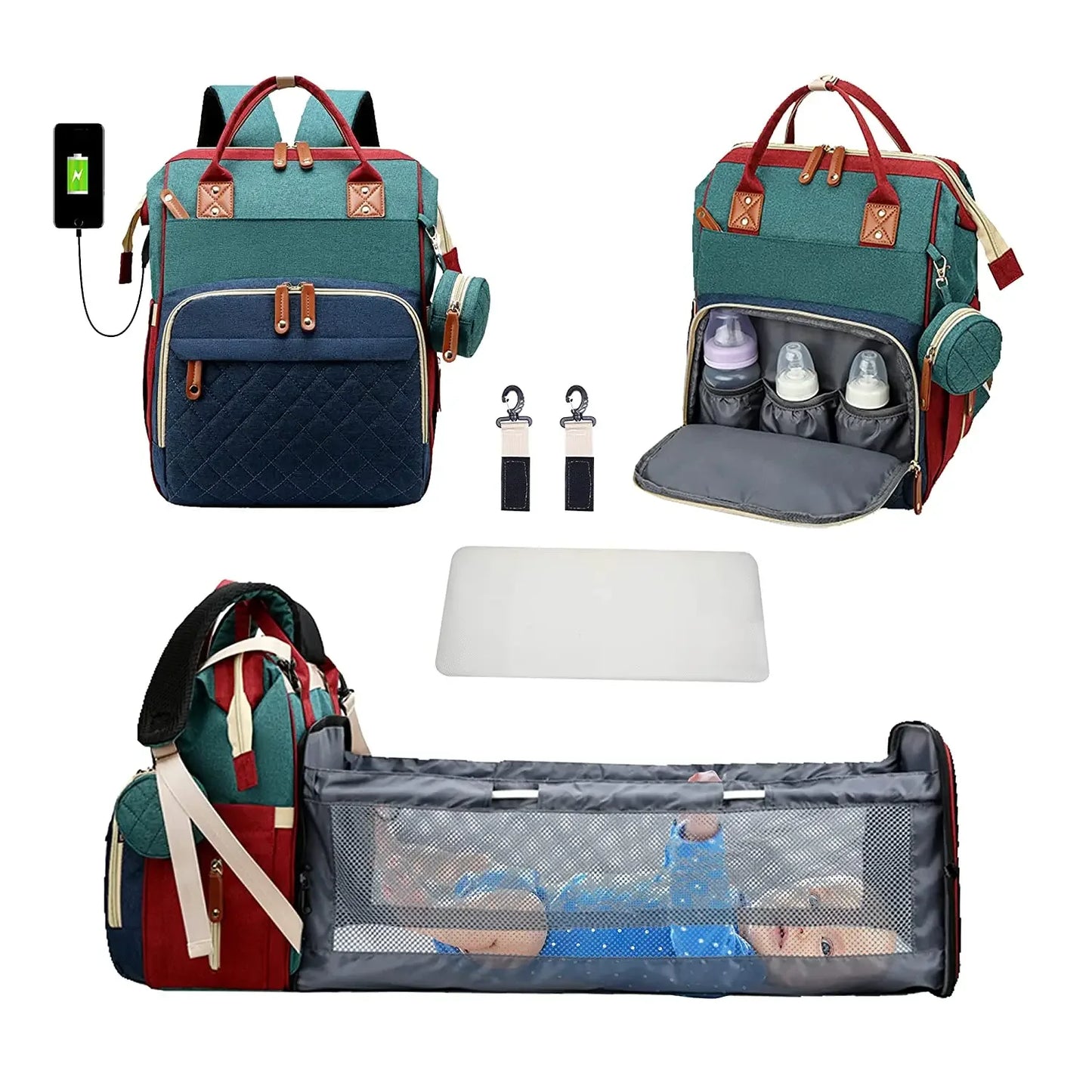 3 In 1 Diaper Bag Backpack | Waterproof & USB Charging
