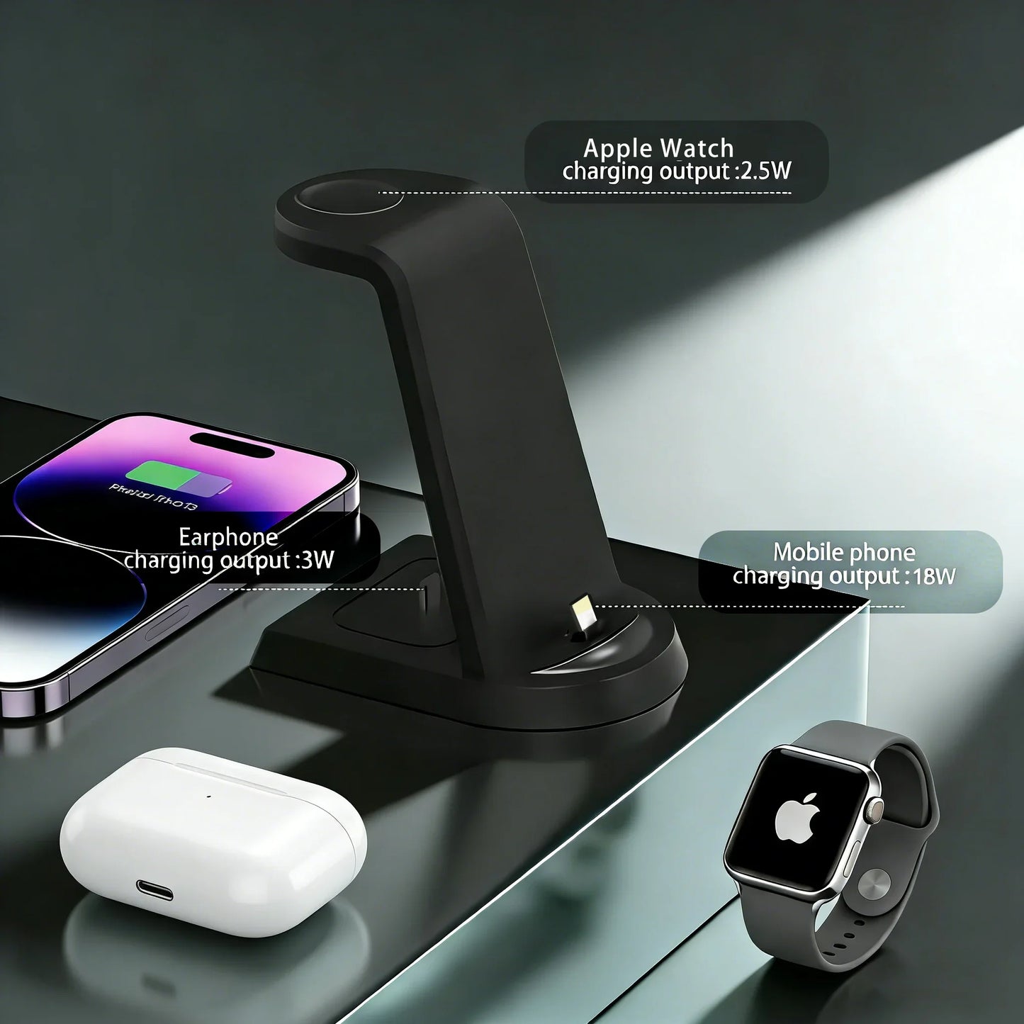 18W 3-in-1 Wireless Charging Station for iPhone, Watch & AirPods
