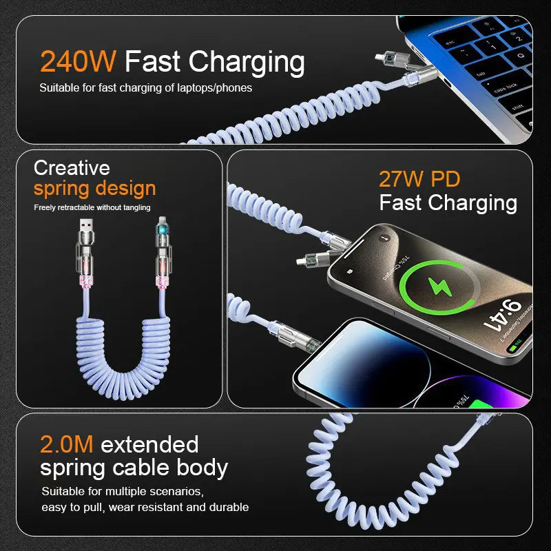 240W 4 in 1 USB Charger Cable | Fast and Versatile Charging