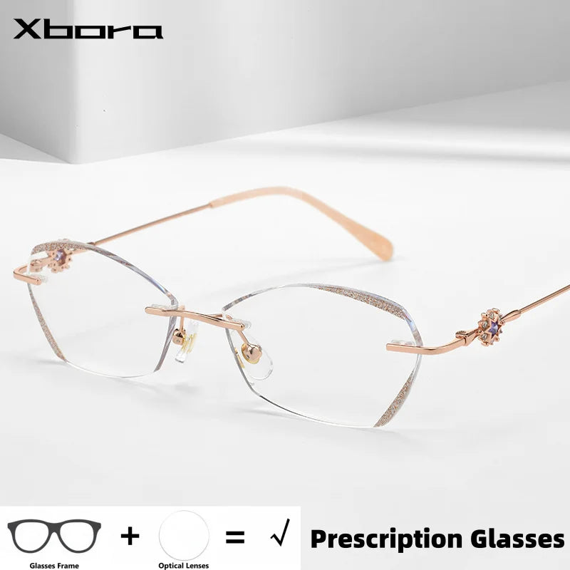 Stylish Rimless Cat's Eye Glasses | Anti Blue Light Prescription Eyewear
