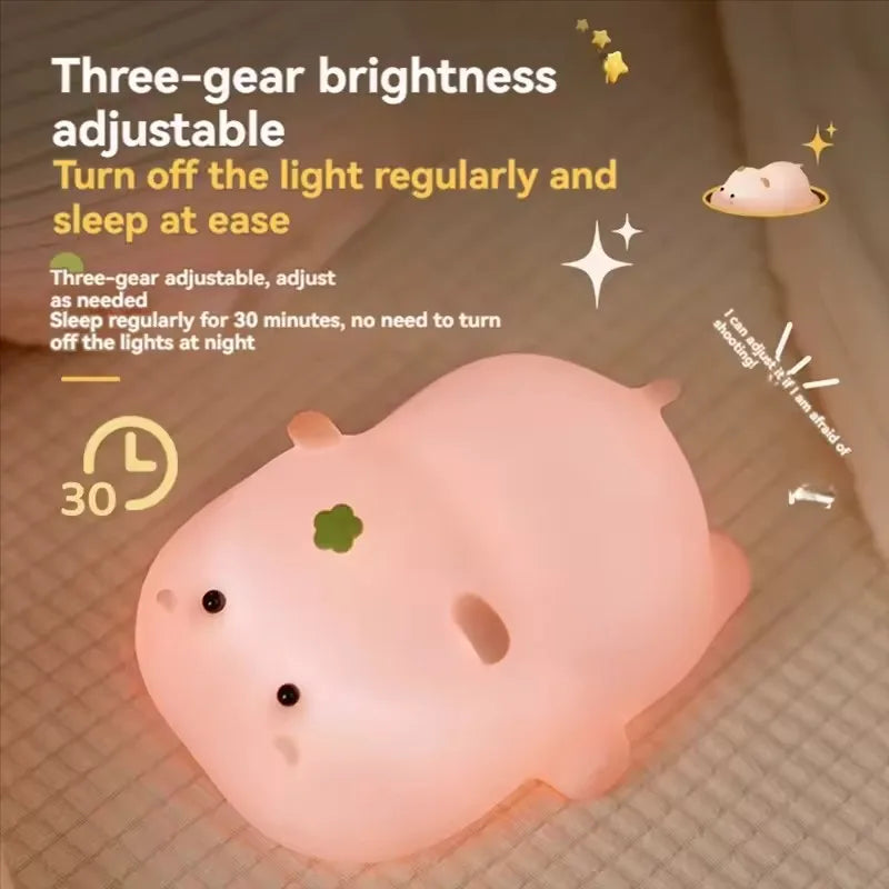 Cute Pink Hippo Night Light | Portable Silicone Kids Lamp