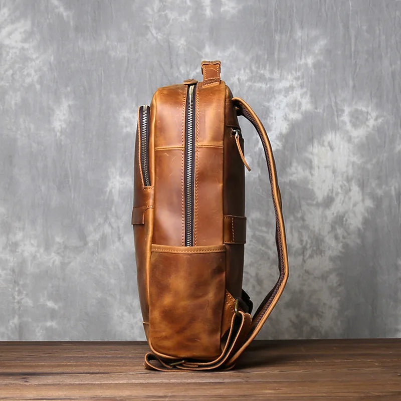 Men's Vertical Genuine Leather Backpack | Classic Retro Style