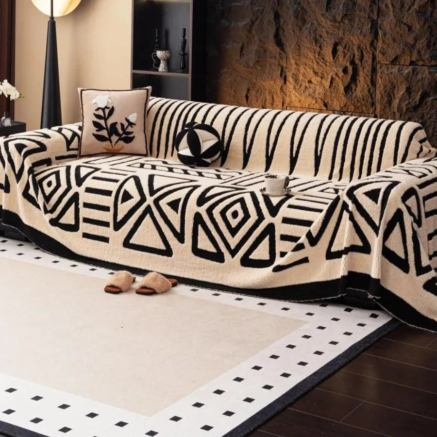 Bohemian Jacquard Fleece Sofa Towel | Cozy Blanket for Living Room