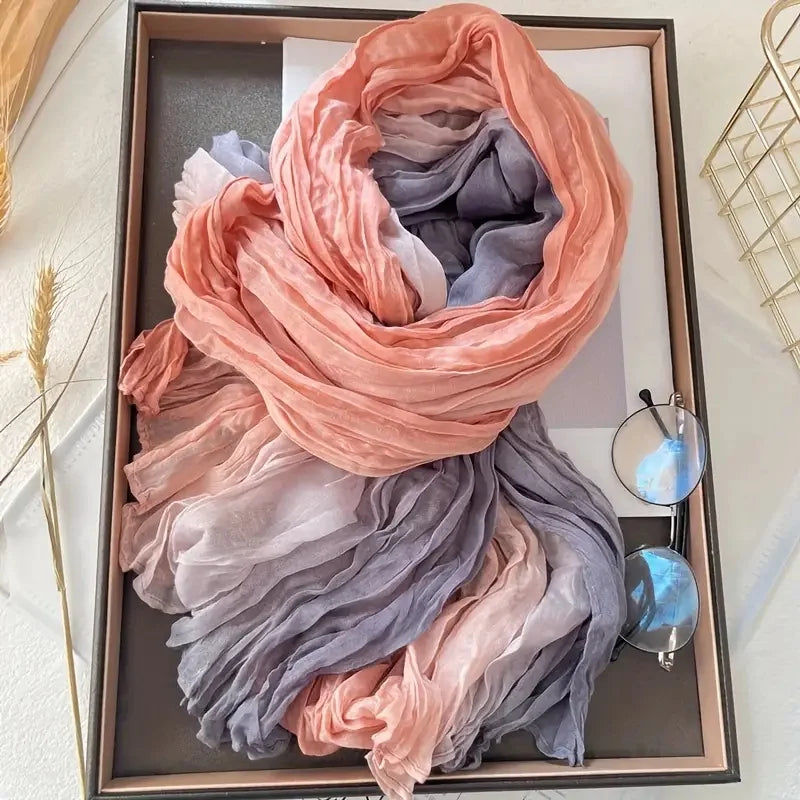 Women's Bohemian Gradient Blue Scarf | Lightweight Ruffled Shawl