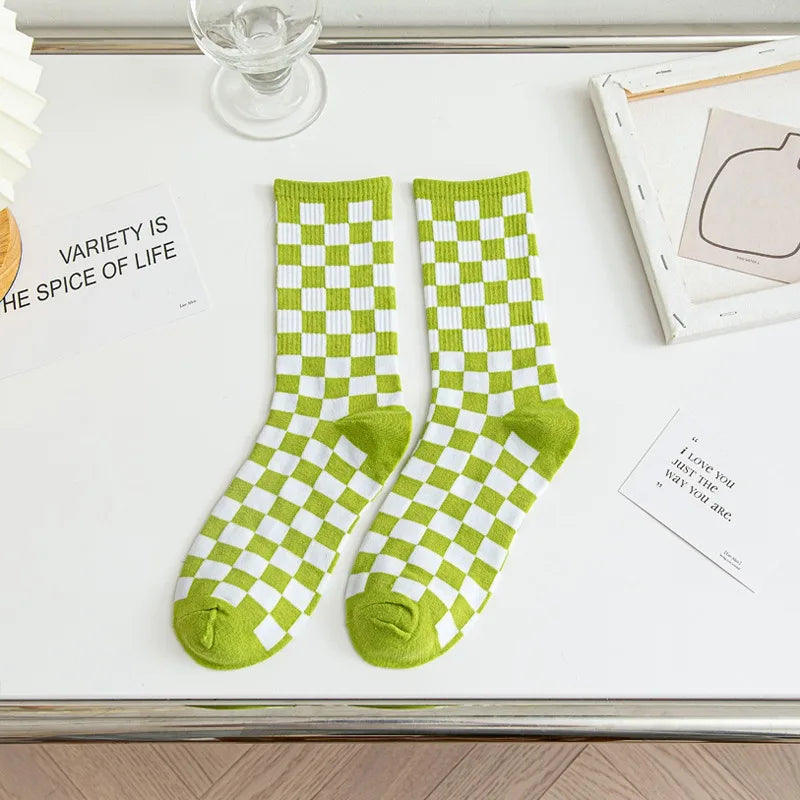 Stylish Women's Checkered Cotton Socks | Trendy Skateboard Socks