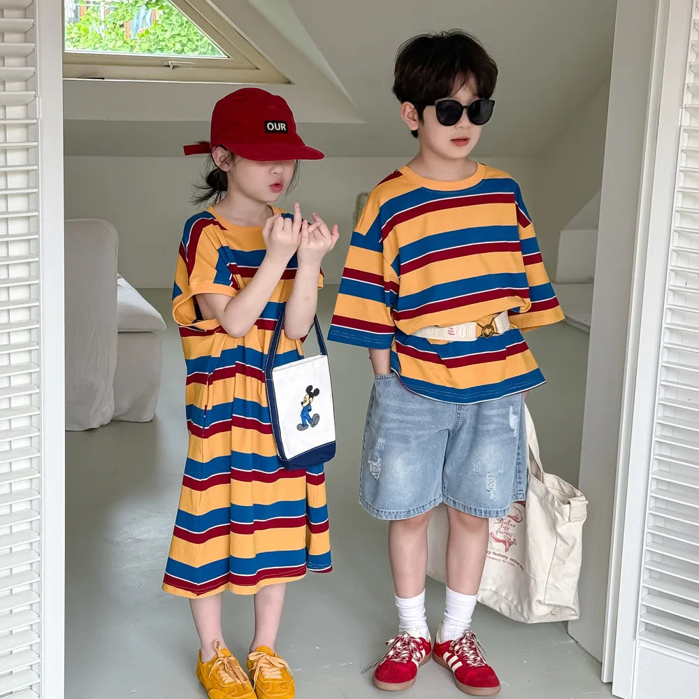 Children's Wide Striped Short-Sleeve T-Shirt for Summer Fun