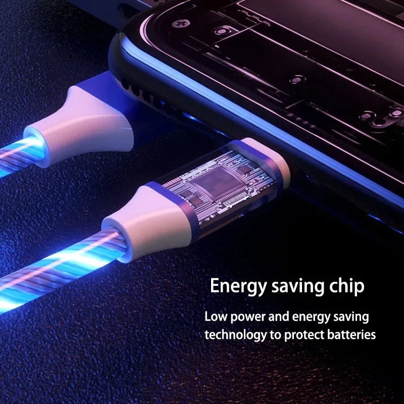 Light Emitting Cable, Mobile Phone Charging Cable, Fast Charging Data Cable, Light Emitting, Suitable for iPhone Micro USB Type C Charger Cable, Three in One LED Fast Charging Cable