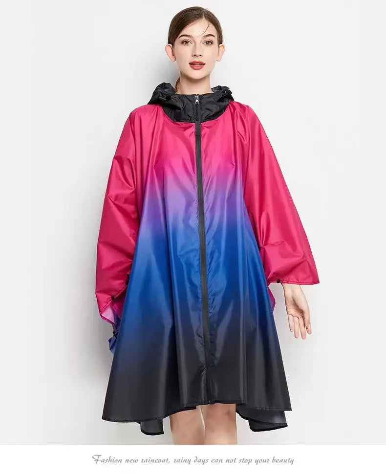 Big Size Women Gradient Color Raincoat | Lightweight Waterproof Cloak