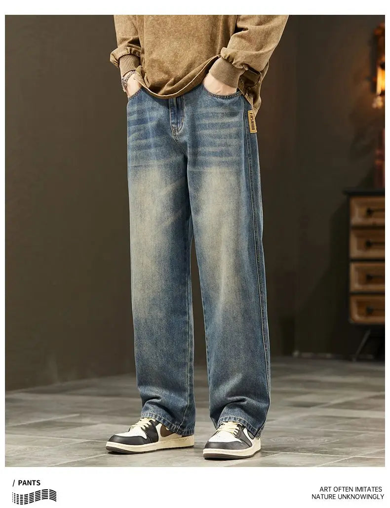 Men's Vintage Casual Jeans | Trendy Loose Fit Wide Denim Pants