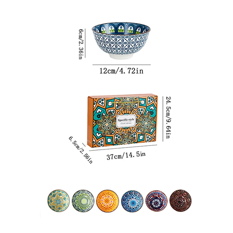 6-Piece Bohemian Mandala Ceramic Bowls | Stylish & Versatile