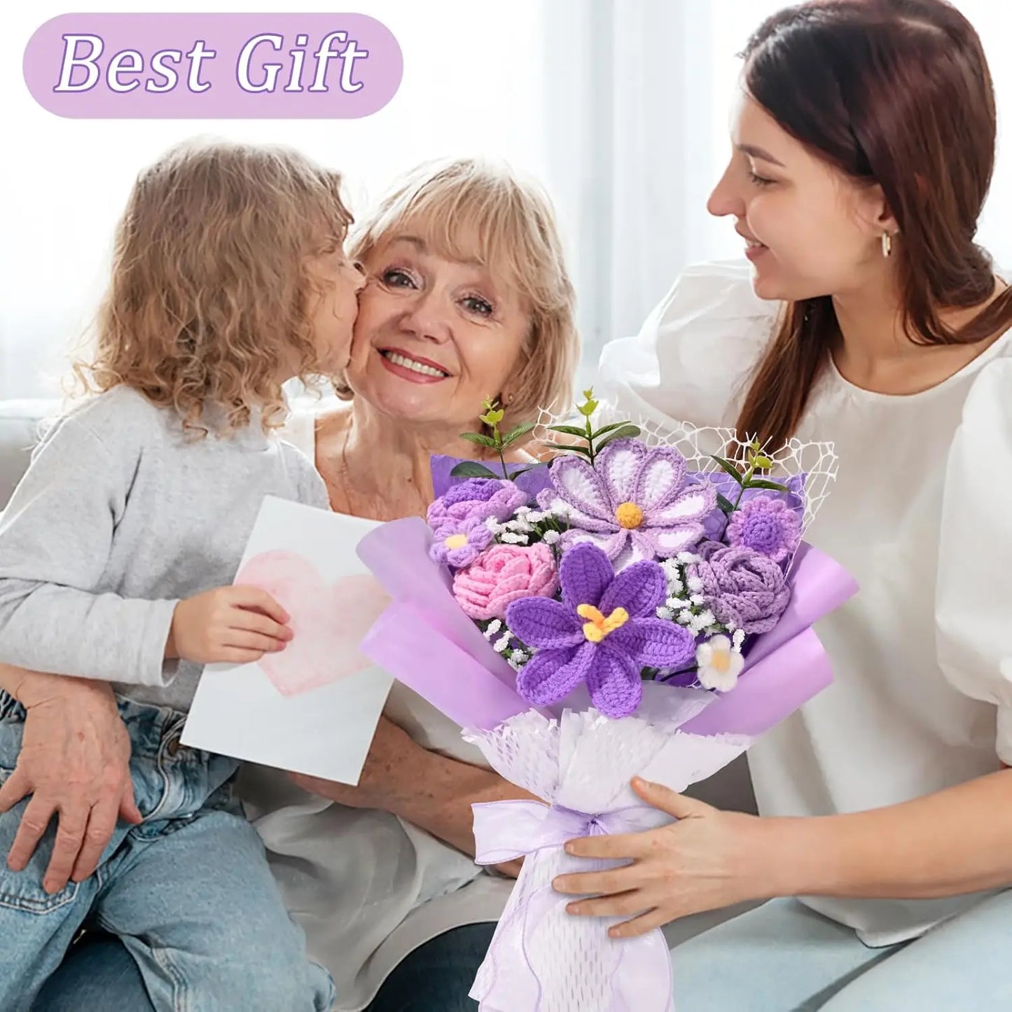 Purple Crochet Flower Bouquet | Handmade Knitted Floral Arrangement