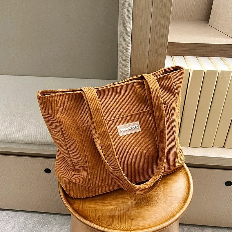 Stylish Women's Corduroy Shoulder Tote Bag | Large Capacity Handbag