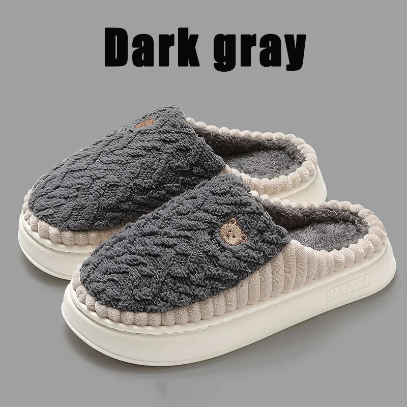Cozy Cartoon Bear Slippers | Warm Plush Indoor House Shoes