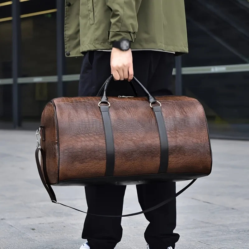 Large Retro Crocodile-Textured Travel Duffel Bag | Durable Vacation Luggage