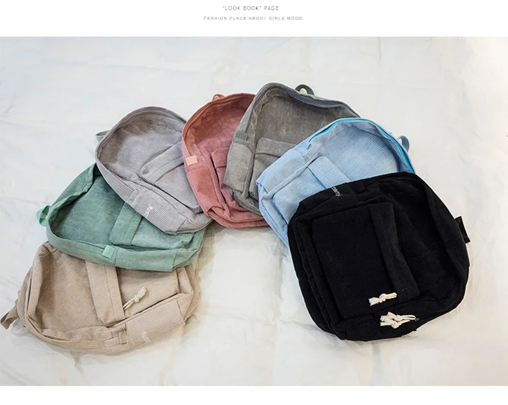 Personalized Corduroy Student Backpack | Anti-Theft School Bag for Teens