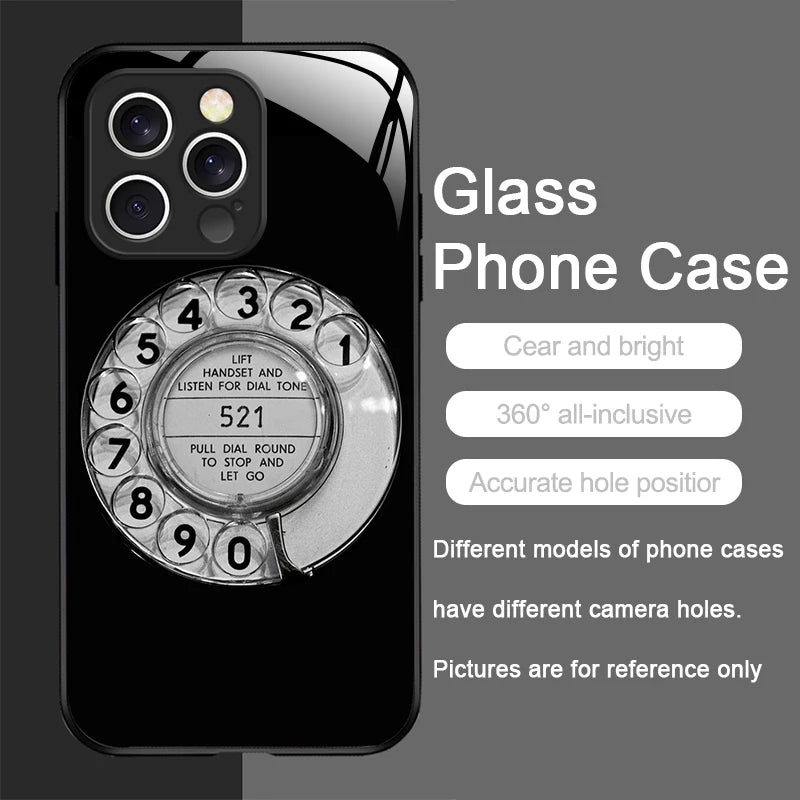 Funny Retro Rotary Dial Pattern Tempered Glass Phone Case for IPhone 17 16 Pro Max 16 15 14 Plus 13 12 Mini 11 X XS MAX XR Cover