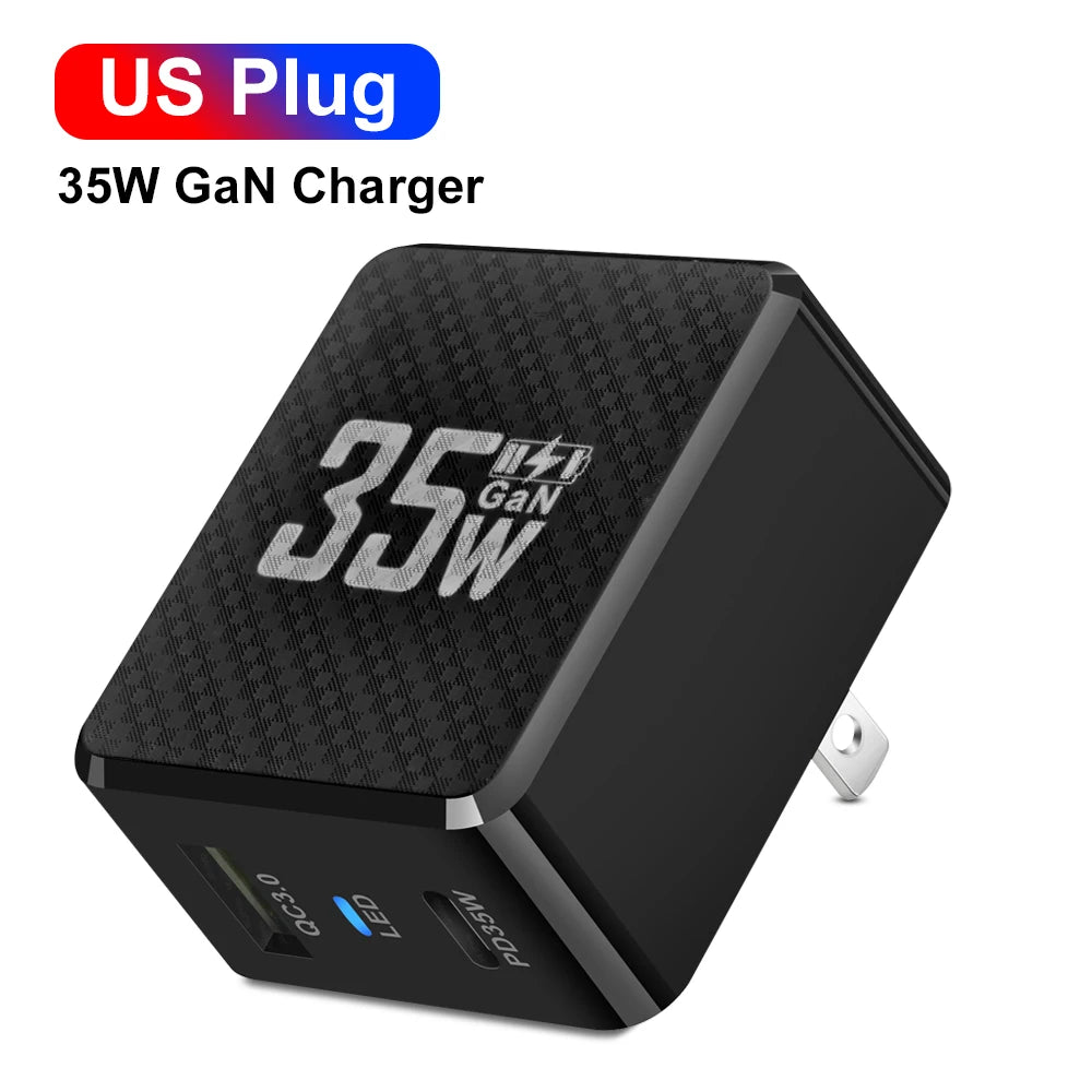 35W GaN Dual Port Fast Charger | USB-C & USB-A Wall Adapter