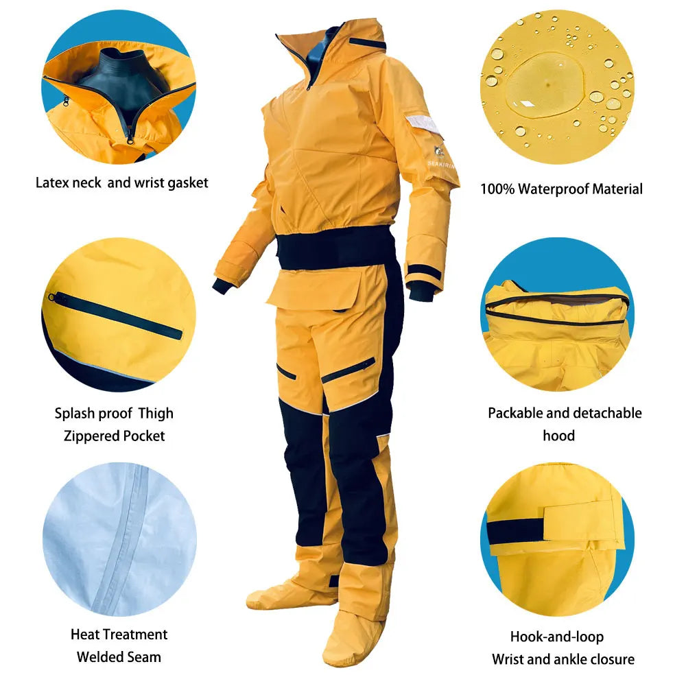 Waterproof Full Drysuit with Detachable Hood for Watersports