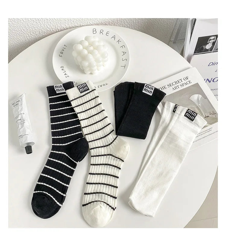 Trendy Striped Mid Tube Socks | Stylish Breathable Casual Wear