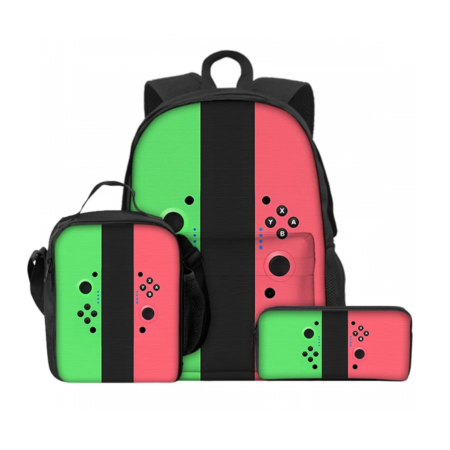 3-Piece Fun Games Console Lunch Bags & Backpack Set for Kids