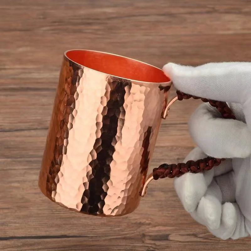 Handcrafted Coffee Mug,Pure Copper Beer Cup,Weave Handle Thickened Water Breakfast Cup,for Home Drinkware Tableware ,200ml,1pcs