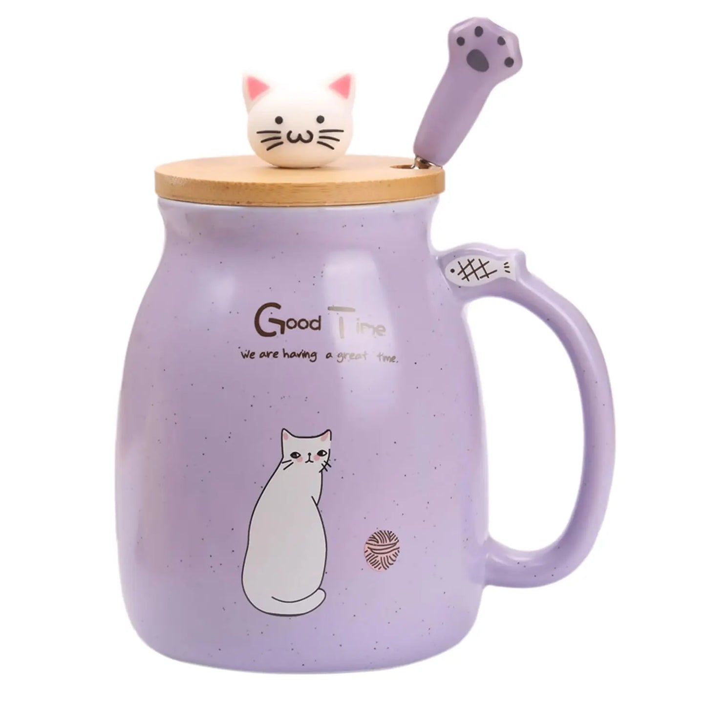 Cute Cat Ceramic Mug with Kitty Lid & Spoon | Perfect Gift for Cat Lovers