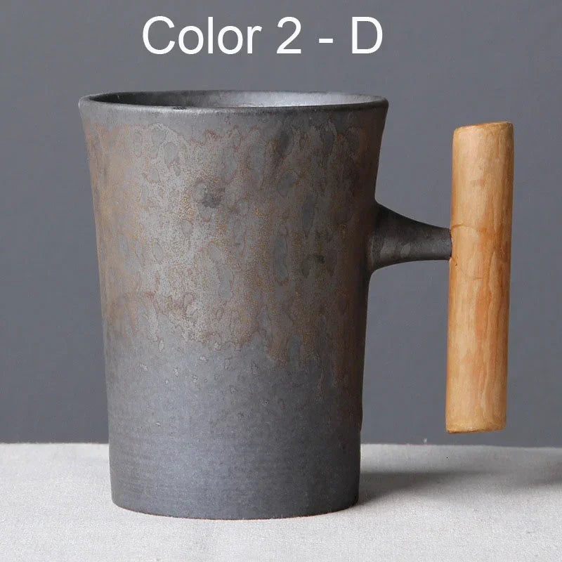 Vintage Ceramic Tea Cup Set with Wooden Handle | Elegant Drinkware