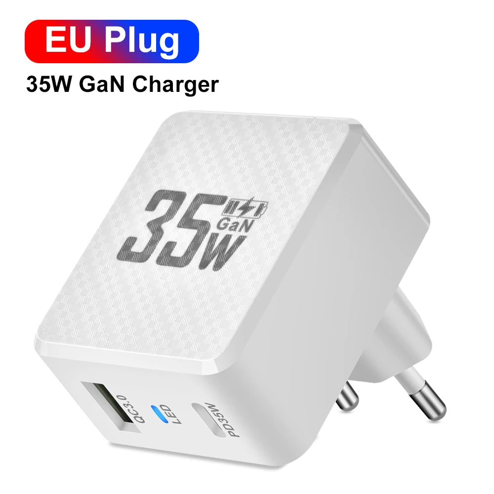 35W GaN Dual Port Fast Charger | USB-C & USB-A Wall Adapter