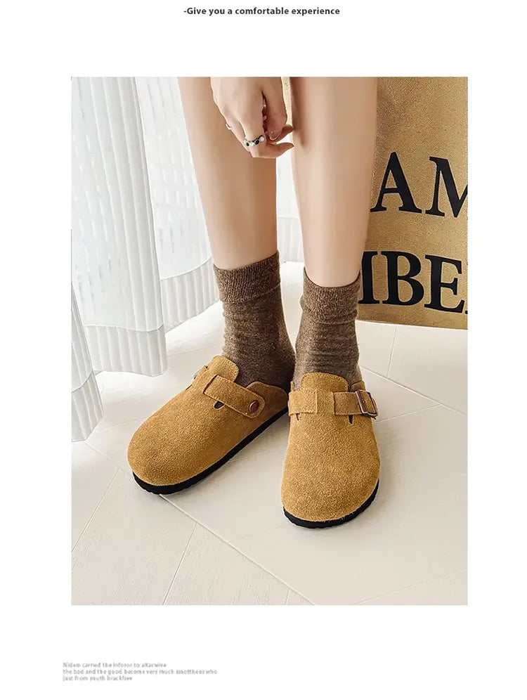 Cow Suede Cork Mules Slippers for All Seasons | Comfortable Clogs