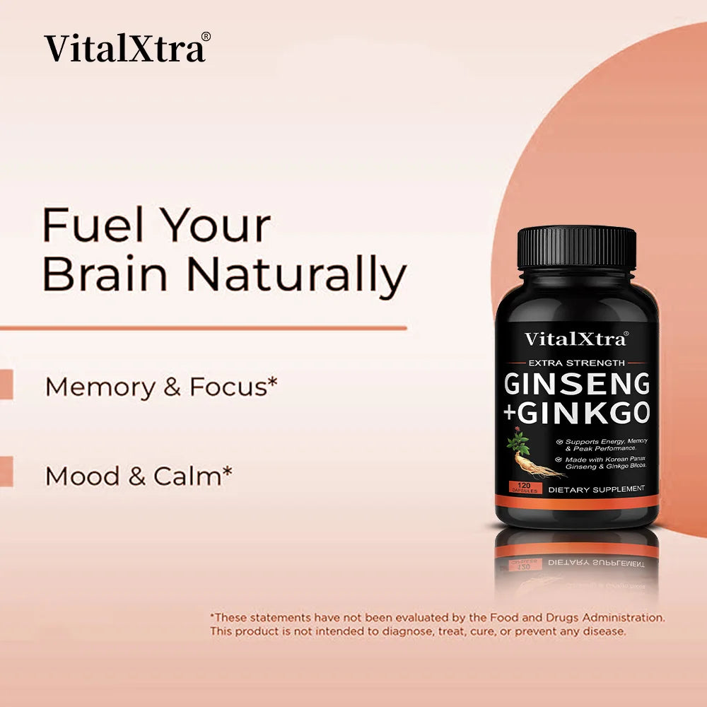 Energy Supplement Capsules with Ginseng & Ginkgo for Focus & Health