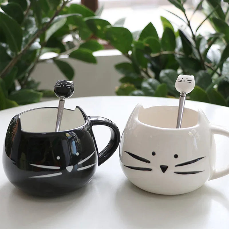 Cute Cartoon Cat Ceramic Coffee Mug with Spoon | Perfect Gift