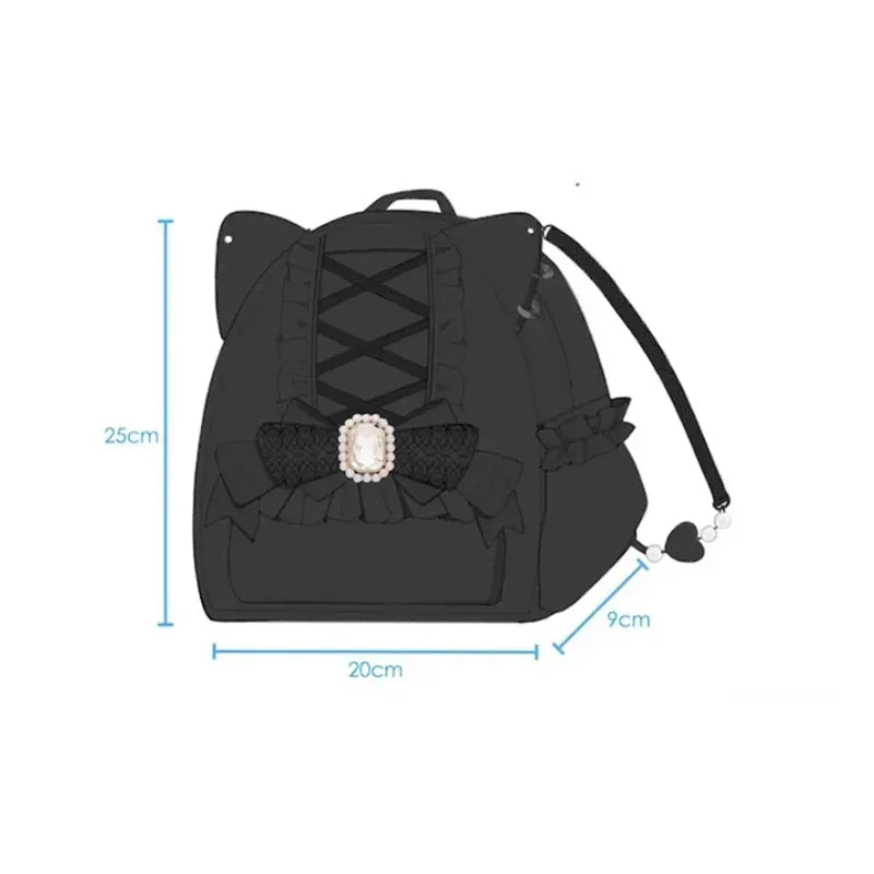 Mochila de piel sintética con orejas de gato y encaje | Elegante bolso de viaje