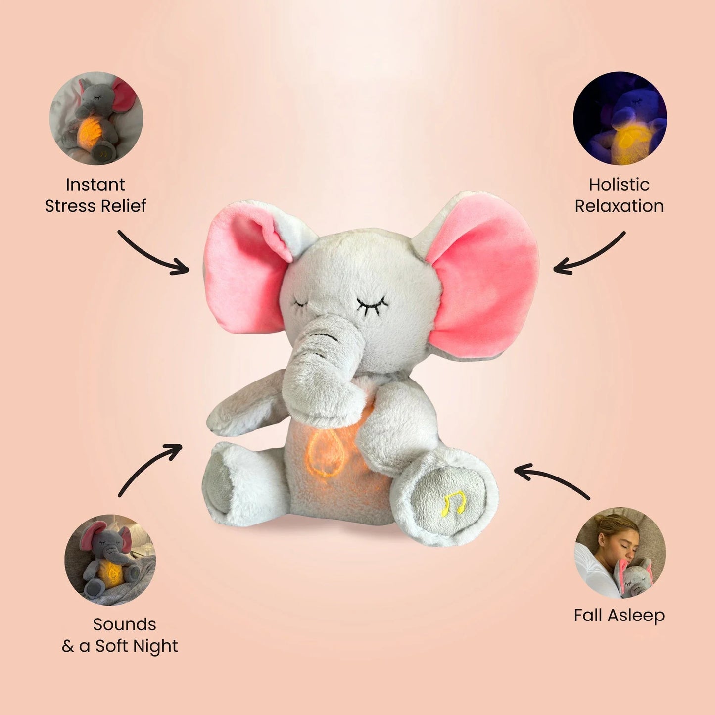 4 Modes Baby Soothing Elephant Plush Toy | Music & Light Companion
