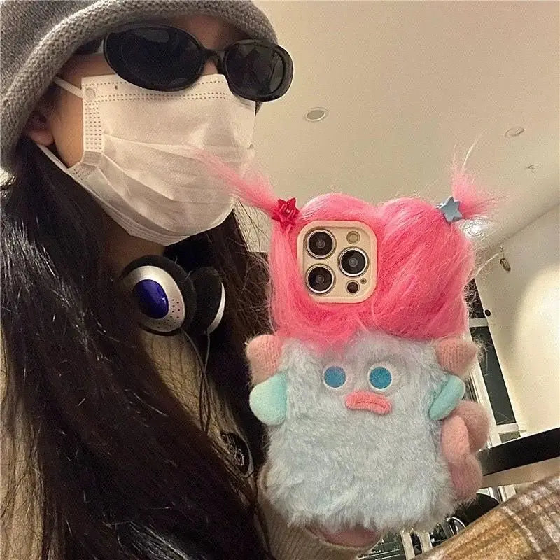 3d Cute Cartoon Plush Phone Case,  for IPhone 16 15 14 13 12 11 Mini Pro Max X XR XSMax,funny Shock-proof Phone Covers