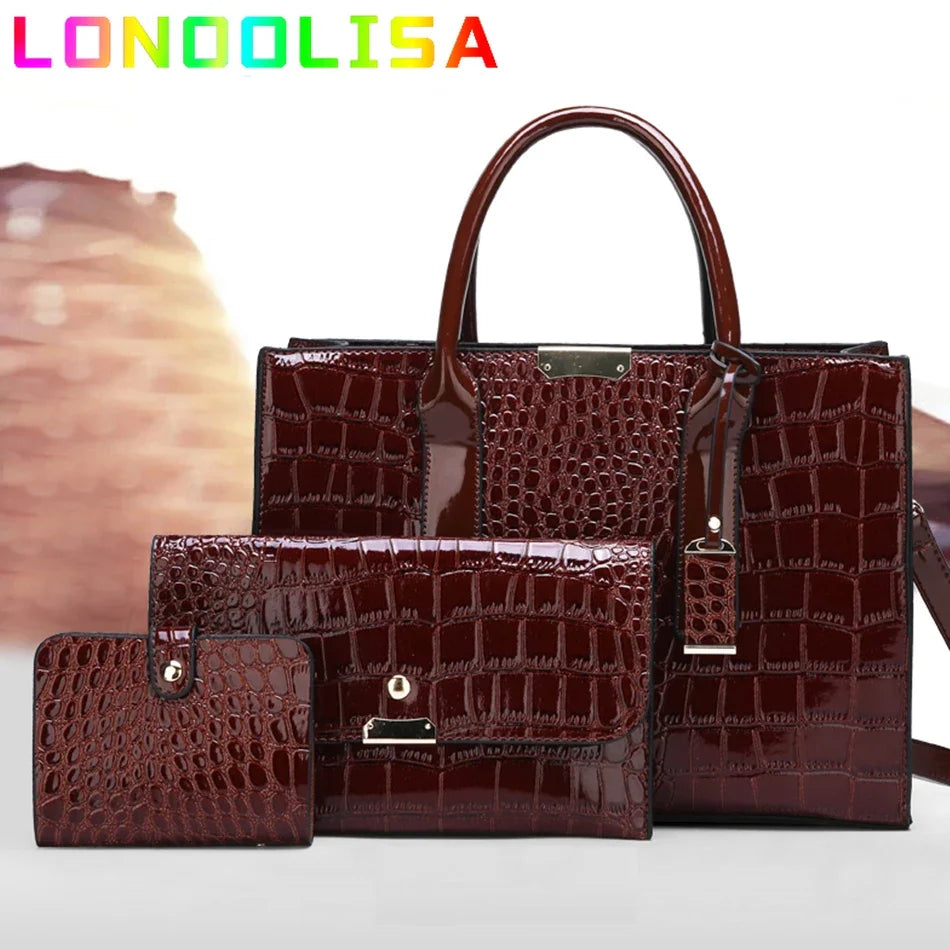 Bolso elegante de charol con cocodrilo | Bolso de lujo para mujer