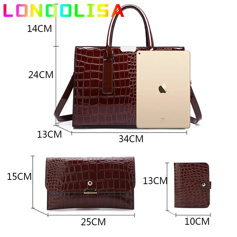 Bolso elegante de charol con cocodrilo | Bolso de lujo para mujer