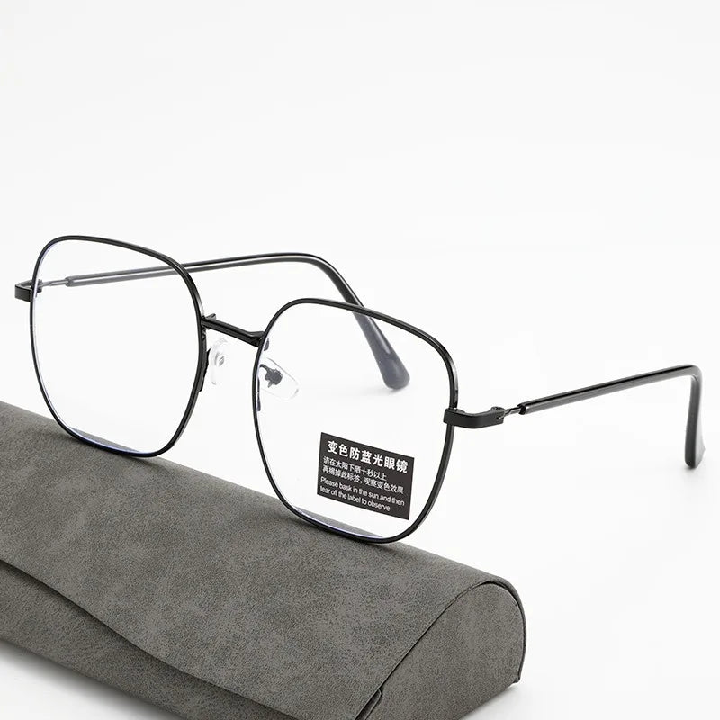 Stylish Square Anti-Blue Light Glasses with Retro Metal Frame