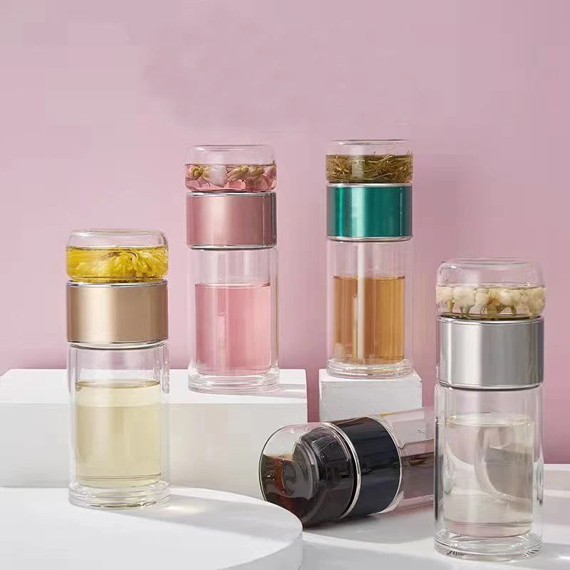 High Borosilicate Glass Tea Water Bottle | Double Layer Infuser