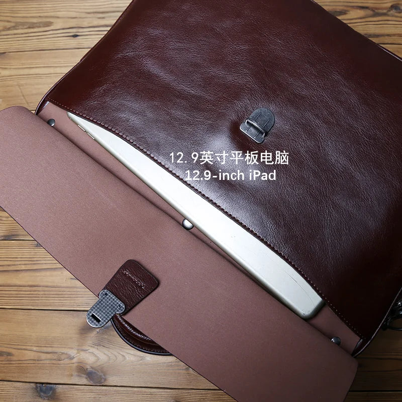 Maletín de cuero genuino vintage para hombre | Bolso para portátil de gran capacidad