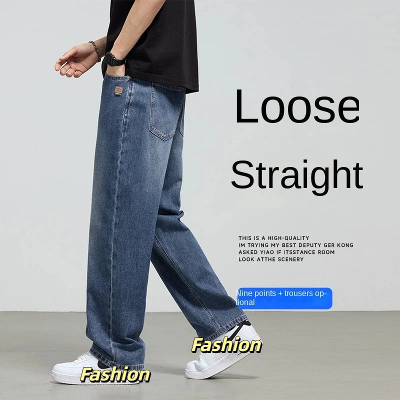 Men's Retro Straight Jeans | Casual Loose Wide Leg Denim Pants
