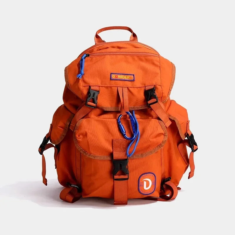 Unisex Casual Orange Nylon Waterproof Backpack | Large Capacity