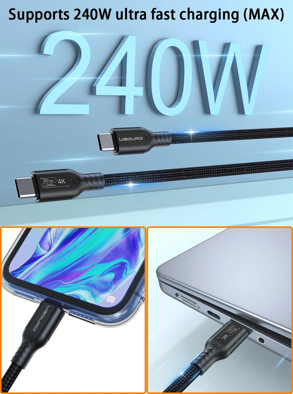 USB3.2 Gen2 Type C to Type C Cable | Fast 240W Charging Cord