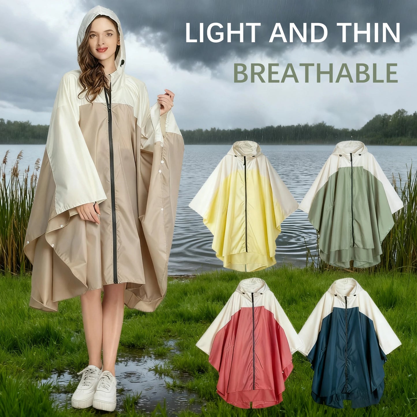 Plus-Size Lightweight Color-Blocked Raincoat | Ideal for Outdoors