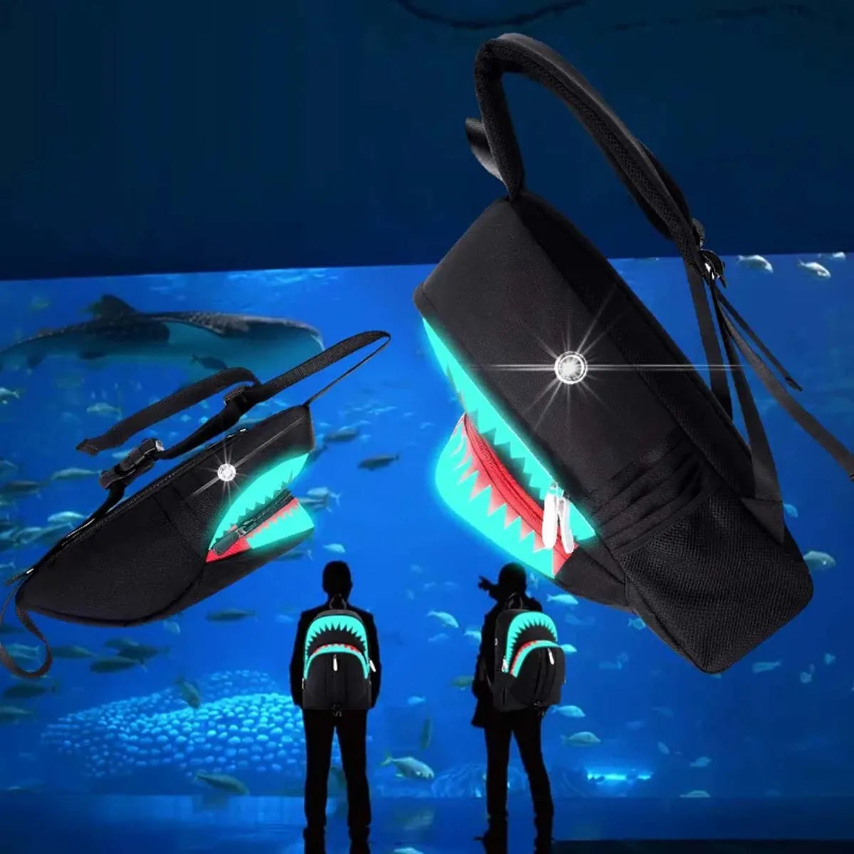 Luminous Shark Mouth Backpack | USB Laptop Travel Bag for Teens