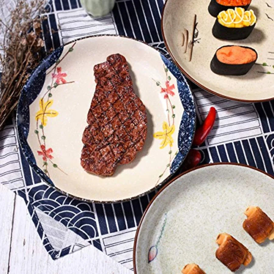 Japanese 8 Inch Retro Dinner Plate Set | Elegant Ceramic Dishes