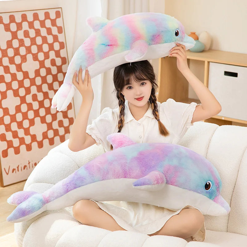 Cute Colorful Dolphin Plush Toy | Soft Cartoon Throw Pillow