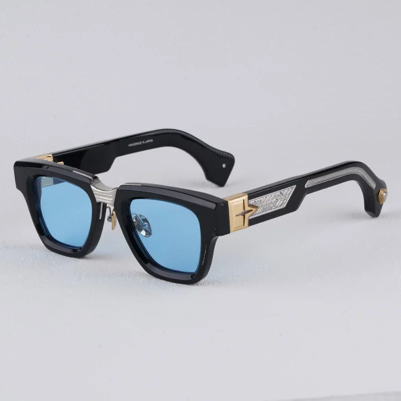 Luxurious Dark Red Thick Frame Sunglasses with Gold Details